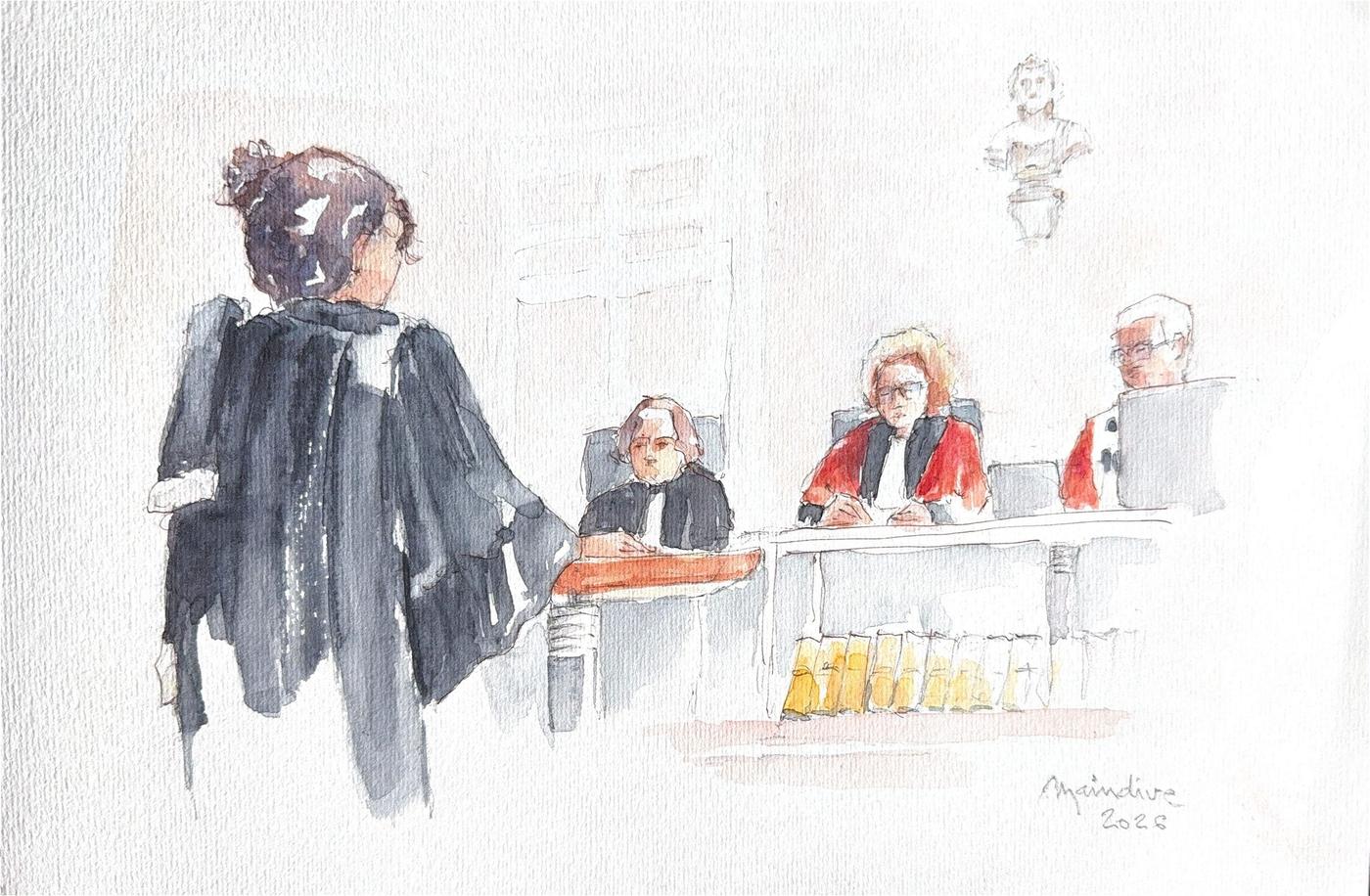 Aquarelle d'une audience au tribunal